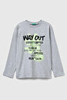 United Colors of Benetton Erkek Çocuk 3JERC10QO-25K  Uzun Kol Tshirt Gri Melanj