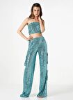 Le Twins Yüksek Bel Standart Turkuaz Kadın Pantolon Pamela
