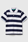 United Colors of Benetton Erkek Çocuk Çizgili Polo T shirt Lacivert 39QAG300V
