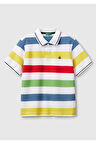 Erkek Çocuk Renkli Mix Çizgili Logo İşlemeli Polo T-Shirt