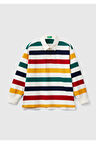 Erkek Çocuk Renkli Mix Göğsü Logolu Çizgi Desenli Uzun Kollu Polo Yaka Gömlek