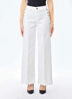 Lıu Jo Yüksek Bel Geniş Paça Standart Beyaz Kadın Denim Pantolon UF5090