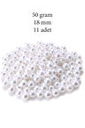 50 gram 18mm Beyaz Renk Plastik İnci Boncuk Çanta ve Takı Yapım Boncuğu (~11 adet)