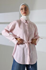 Kadın Modal Dokuma Kumaş Pembe Tesettür Gömlek