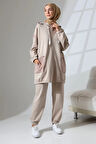 Kadın Taş Rengi Mevsimlik Penye Alt Üst Spor Ve Rahat Ikili Tunik Pantolon Şık Tesettür Takım