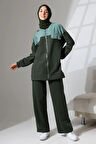 Kadın Haki Yeşili Mevsimlik Penye Alt Üst Spor Ve Rahat Ikili Tunik Pantolon Şık Tesettür Takım