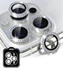 iPhone 15 Pro / Pro Max için IPG ProLENS Kamera Lens Koruyucu Elmas Taşlı Çerçeveli, Kırılmaz Cam