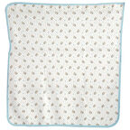Ayıcık Desenli Penye Tek Kat Krem Açık Mavi Bebek Battaniye (80x80 cm)