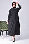 Kadın Büyük Beden Ay Yaka Anne Elbise Uzun Tesettür