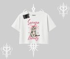 Serene Beauty Kedi Baskılı  Oversize Crop Tshirt