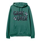 Game Over  Baskılı Yeşil Hoodie