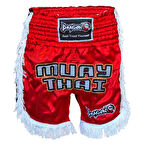 DragonDo MT3020 Apache Muaythai Şortu Kırmızı Püsküllü Şort Nakışlı Muay Thai Şortu