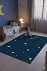 Sarı Lacivert Yıldız Desenli Kaymaz Dot Taban Dijital Baskı Çocuk Halısı
