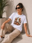 Kadın Beyaz  Balkabağı Hayalet Figürlü Tişört - Sevimli Karakter Baskılı Yazlık Kısa Kollu T-Shirt