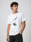 Erkek Astronot Ay Temalı Tişört Kısa Kol Yazlık Bisiklet Yaka T-Shirt - Beyaz