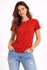 Marina Kadın Flam Kumaş Melanj Dokulu Regular Fit Tişört Bisiklet Yaka Yazlık T-Shirt - Kiremit