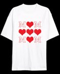 Sevgi Anneler Günü Hediye MOM Kalp Baskılı Oversize Bisiklet Yaka T-shirt - Beyaz