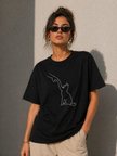 Smile Figürlü Kadın Siyah Tişört - Gülen Yüz Baskılı Minimalist Yazlık Pamuklu Kısa Kol T-Shirt