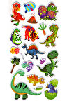Sticker Kabartmalı Stiker Çıkartma Etiket (XHC033)-18x9 cm- Sevimli Dinozor