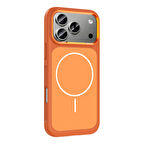 iPhone 17 Pro Max Kılıf MgSafe Şarj Destekli Metal Kamera Koruyucu Çerçeveli Sanremo Silikon Kapak Beyaz Abis Kozmik Turuncu Gümüş