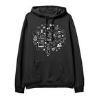 Social Media  Baskılı Siyah Hoodie