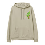 Palmiye  Baskılı Krem Hoodie