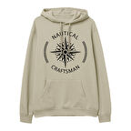 Nautical Craftsman  Baskılı Krem Hoodie