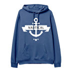 Nautical Baskılı Hoodie-Royal Mavi