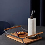 Modern Çay Kahve Kahvaltılık Ve Sunum Tepsisi Metal Özel Seri Doğal Ahşap Meşe