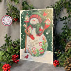 Uretti - Funda 1603 - El Yapımı Kardan Adam Figürü Ahşap Yılbaşı Panosu - 20 x 28 cm