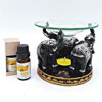 Dekoratif Üçlü Fil Buhurdanlık Portakal Yağı Hediyeli