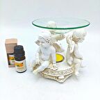 Dekoratif Üçlü Melek Bebek Buhurdanlık Portakal Yağı Hediyeli