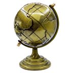Vintage Metal Dünya Küre Biblo Antik Bronz 12 cm