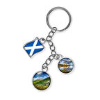 İskoçya Üçlü Epoksi Metal Çift Taraflı Damla Anahtarlık Scotland