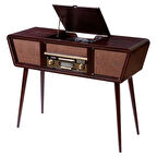 Gramofon Nostaljik Ahşap Standlı Pikap Plakçalar Radyo Bluetooth Usb 100cm C0999