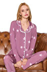 Pijamood Kadın Milan Kumaş Önü Düğmeli Mevsimlik Uzun Kol Pijama Takımı