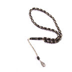 Kapsül Kesim 10x7 mm İşlemeli Erzurum Oltu Taşı  Gümüş Püsküllü Tesbih