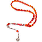 Kapsül Kesim 11x8 mm Nakkaş İmameli Ateş Kehribar Alpaka Püsküllü Tesbih