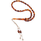 Beyzi Kesim 12x8 mm Sıkma Kehribar Alpaka Püsküllü Tesbih