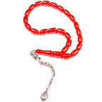 Kapsül Kesim 12x8 mm Efe Boy Sıkma Kehribar Alpaka Püsküllü Tesbih 