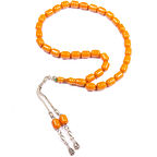 Kapsül Kesim 11x9 mm Sıkma Kehribar 35 Cm Alpaka Püsküllü Tesbih 