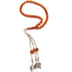 Fıçı Kesim 8x7 mm Özel Seri Osmanlı Benzetme Sıkma Kehribar 29 Cm Alpaka Püsküllü Tesbih