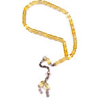 Kapsül Kesim 11x7 mm Damla Kehribar Gümüş Püsküllü Tesbih 22,10 GRAM