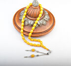 Kapsül Kesim 12x9mm Sıkma Kehribar Alpaka Püsküllü Tesbih 