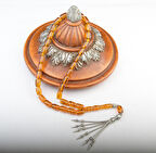 Kapsül Kesim 12x8mm Fosilli Beyrut Kehribarı Alpaka Püsküllü Tesbih