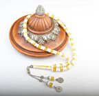 Kesme Kesim 16x9mm Sürmeli Beyrut Kehribar Alpaka Püsküllü Tesbih