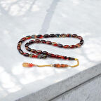 Özel Seri  Gümüş Püsküllü 11x8 mm Kapsül Kesim Ateş Kehribar Tesbih 