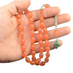 Özel Seri Arpa Kesim Gümüş Püsküllü 12x9 mm Ateş Kehribar Tesbih 