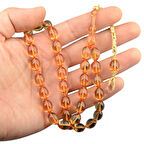 Özel Seri Arpa Kesim Gümüş Püsküllü 12x9 mm Ateş Kehribar Tesbih 