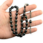 Özel Seri Arpa Kesim Gümüş Püsküllü 12x9 mm Ateş Kehribar Tesbih 